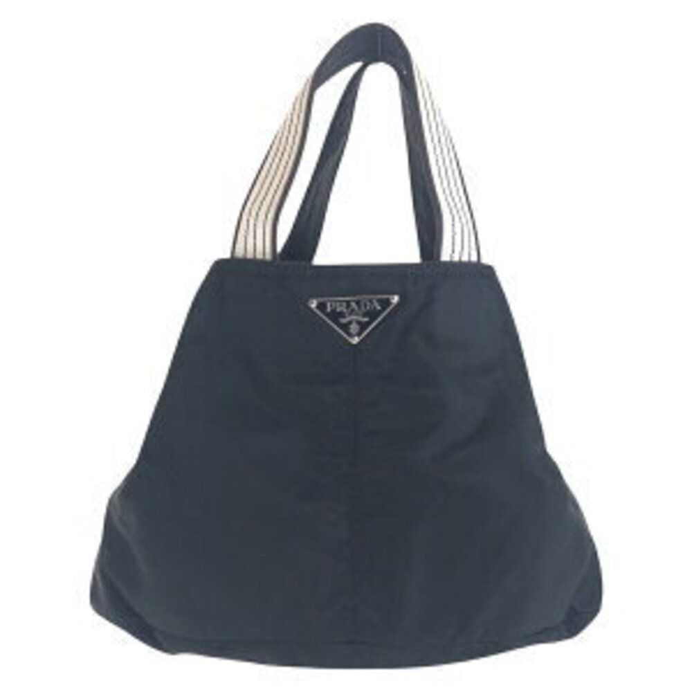 Prada Triangle Logo Nylon Bag Tote Tessuto Plate Black